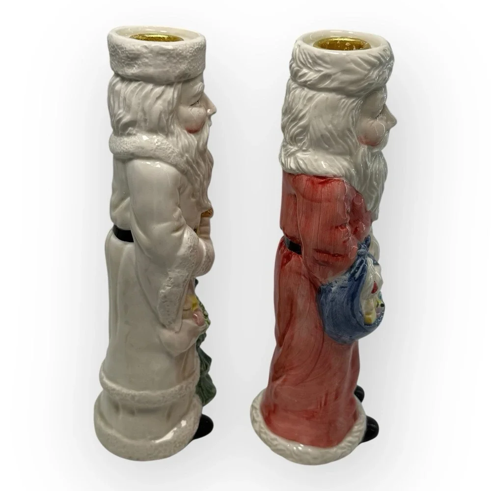 Set of‎ 2 Otagiri Enesco Father Christmas Santa Taper Candle Holders 1995 VTG